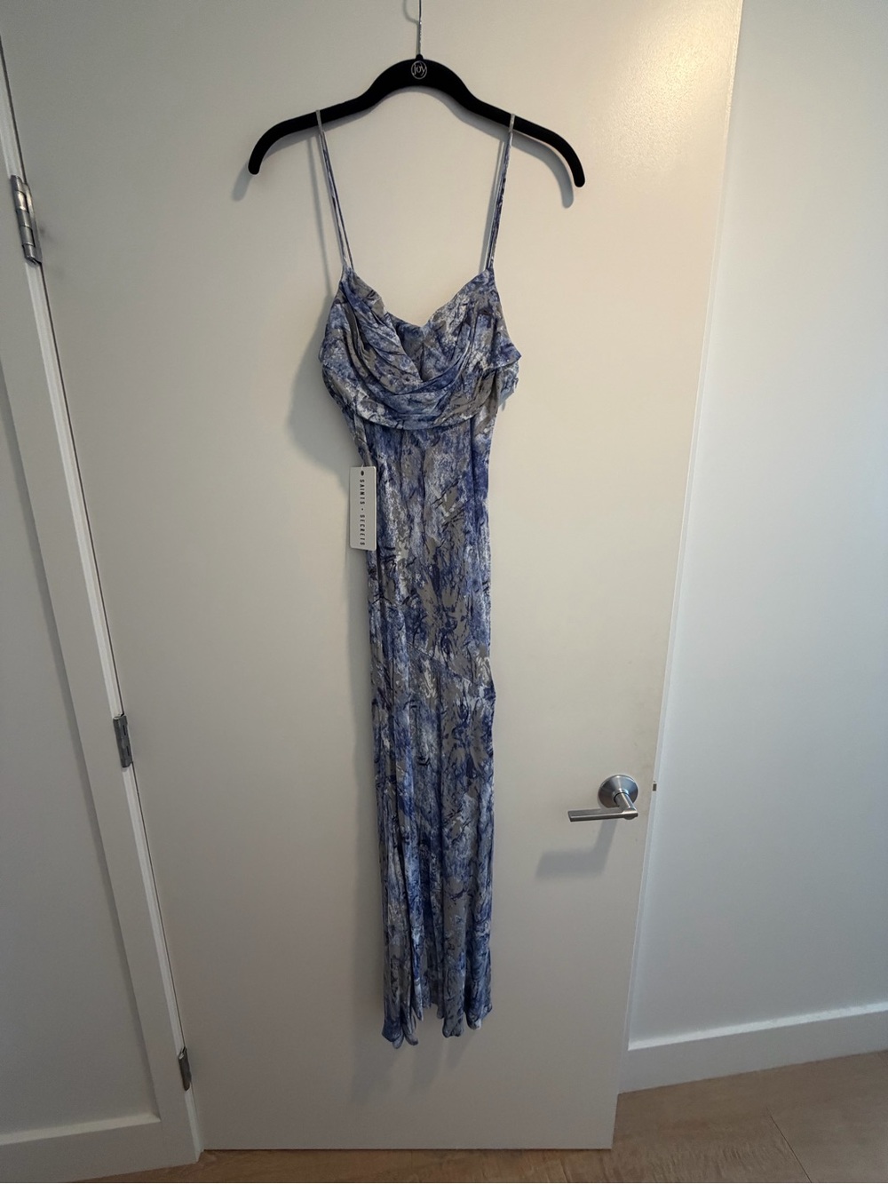Blue Gray Marble Cowl Neck Slip Dress - Picture 5 of 7